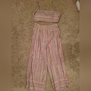 Pink/Purple stripe crop top pant set
